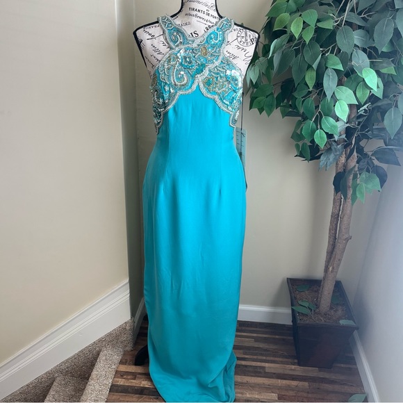 Oleg Cassini Dresses & Skirts - Oleg Cassini Black Tie Vintage Silk Beaded Formal Gown Blue Sz 4